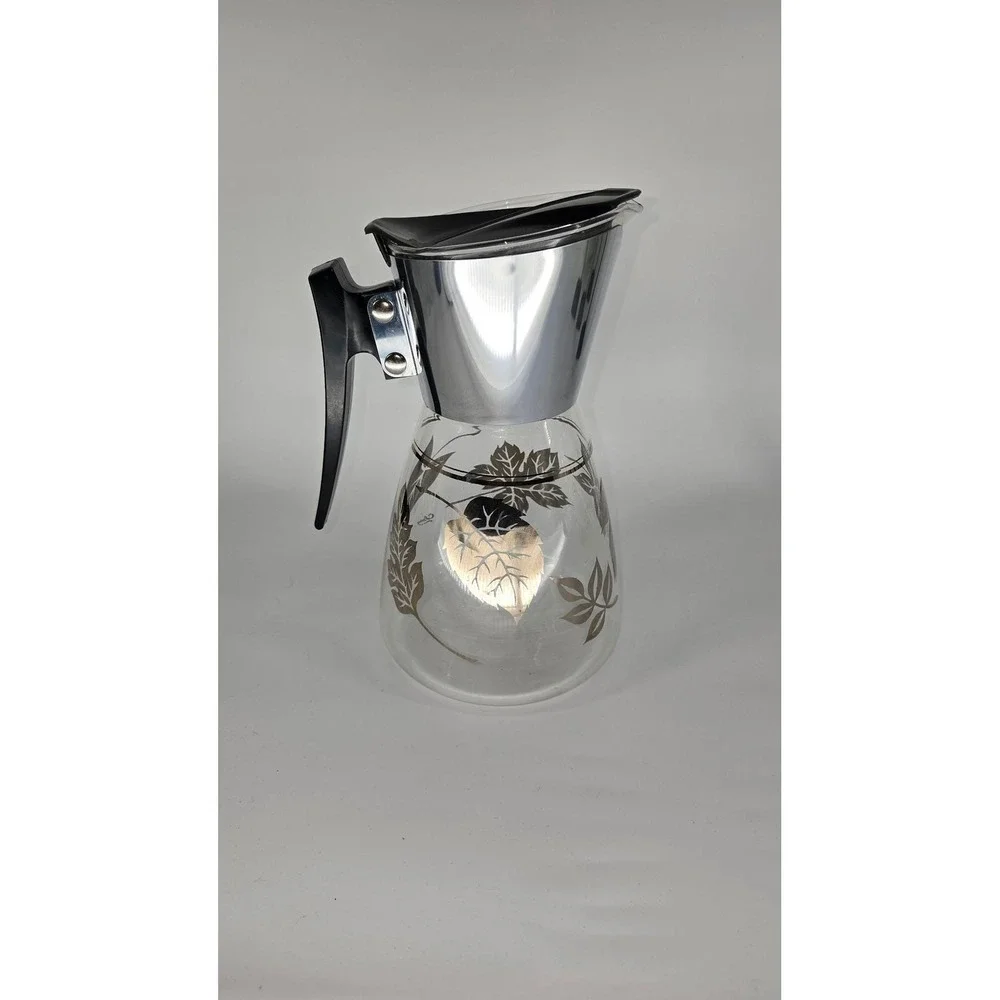 Vintage Colony‎ Silver Leaf Glass Coffee Carafe Heatproof MCM Server USA Chrome